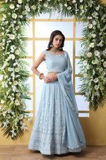 Sky blue color georgette designer lehenga choli buy now - Joshindia