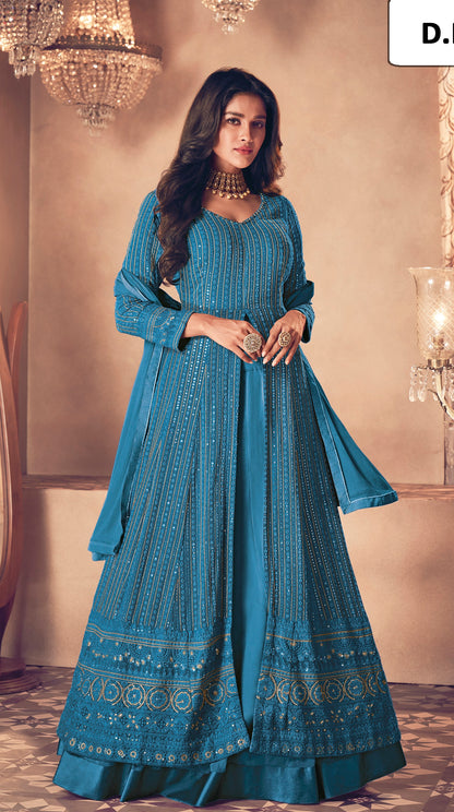 Trending  Turquoise Color  Designer Long Gown For Best Looks