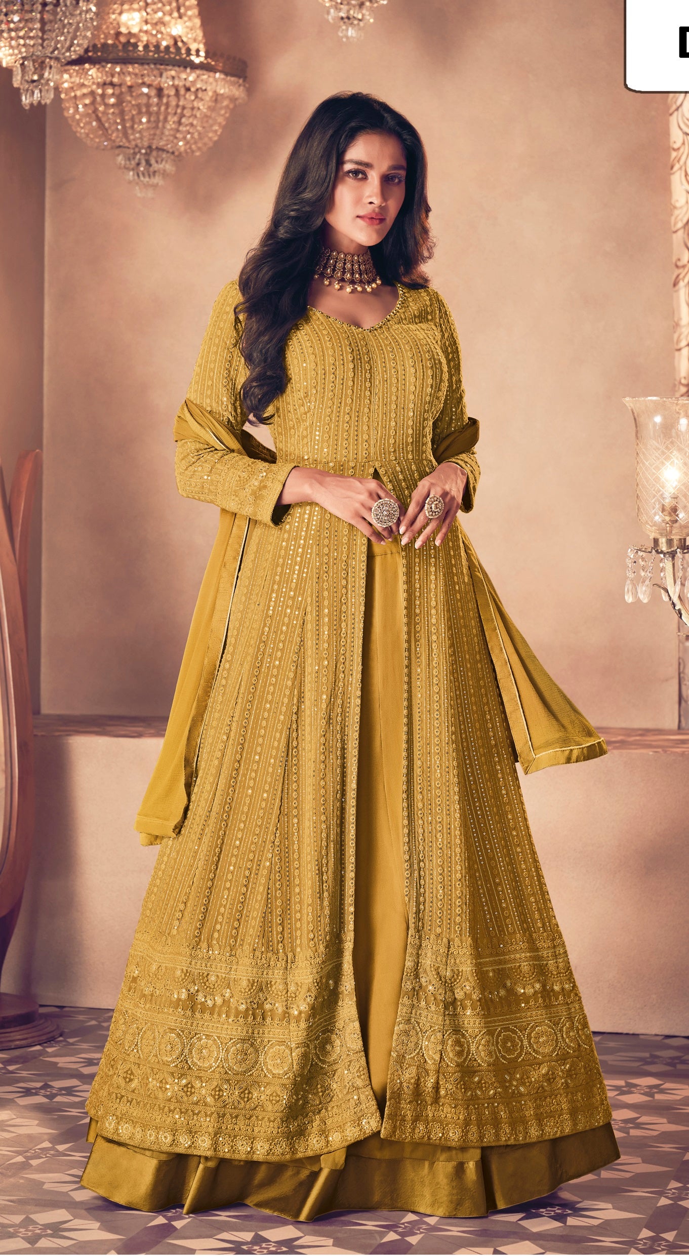 Georgette Silk Party Wear Gown Yellow Color with Embroidery Work - Casual  Wear Gown - Gown