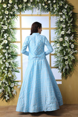 Sky blue color koti style lehenga choli for wedding party - Joshindia