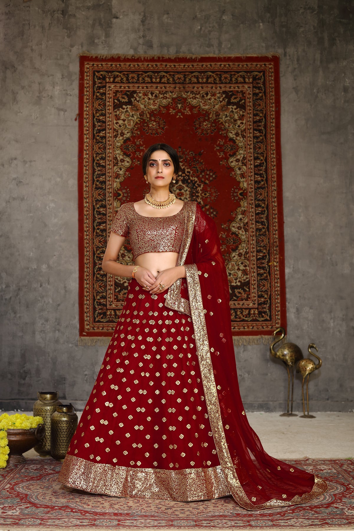 Buy red sequence designer lehenga choli online - Joshindia