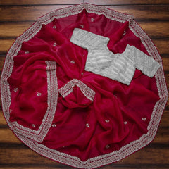 Attractive red color  organza silk saree for wedding buy now - Joshindia