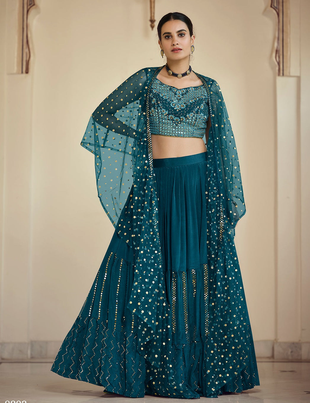 Trending Rama Green Crop Top Lehenga Choli - Joshindia