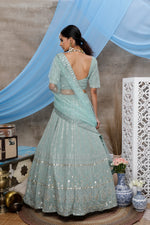 Dusty green color mirror work lehenga choli buy online - Joshindia
