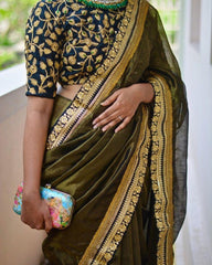 buy green color papersilk saree online - Joshindia
