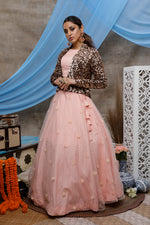 Peach color koti style lehenga choli buy now - Joshindia