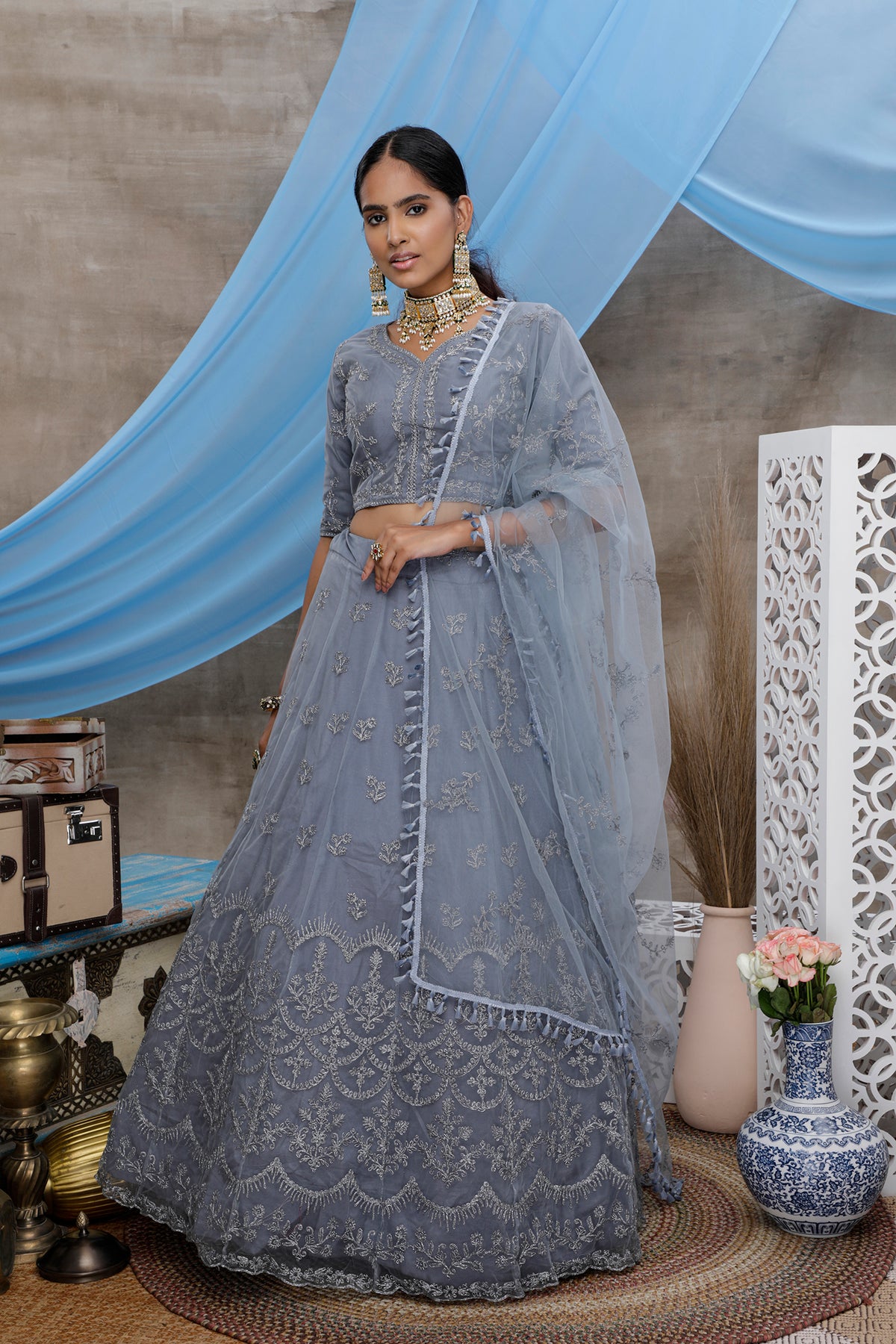 grey color designer lehenga choli at best price - Joshindia