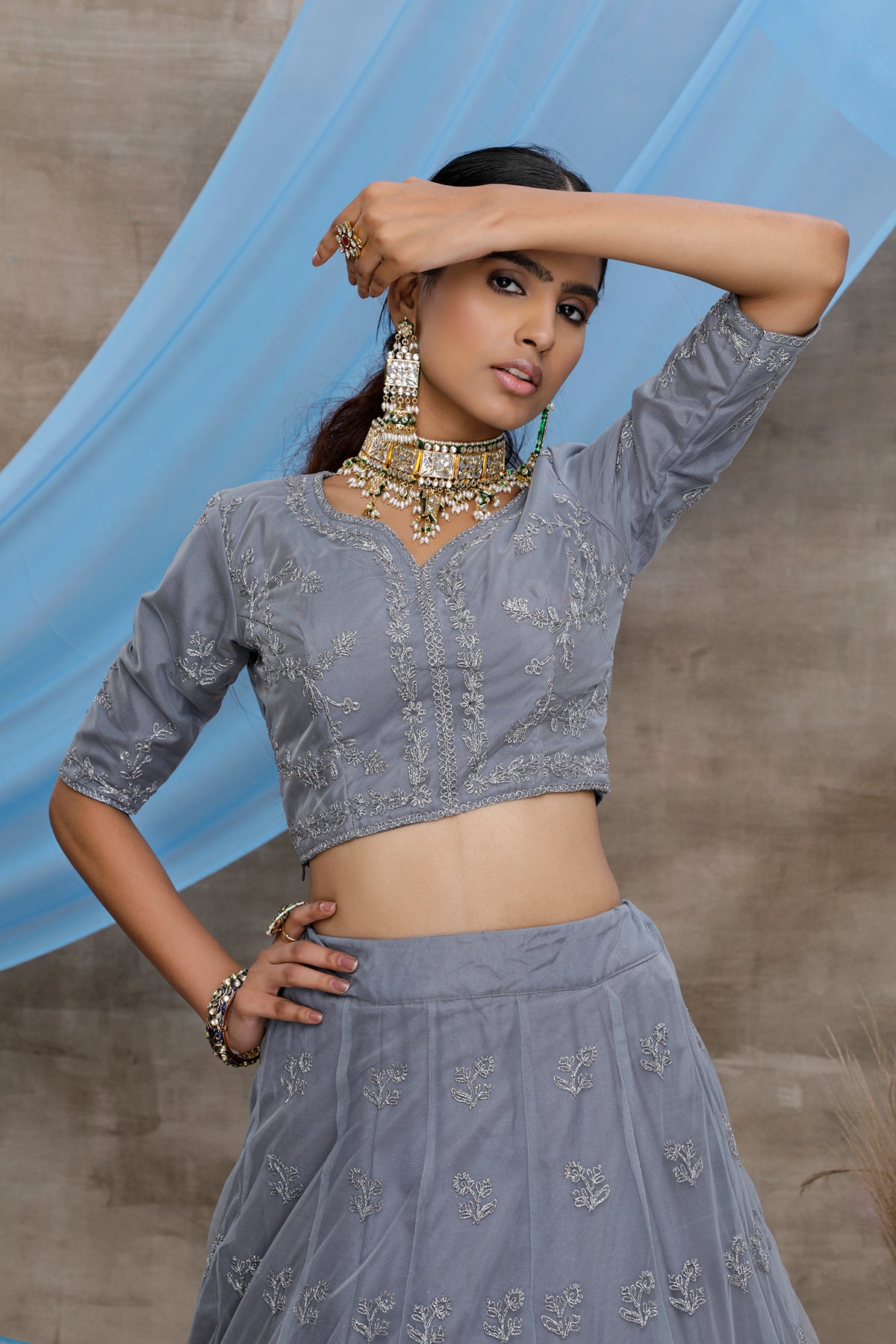 grey color designer lehenga choli at best price - Joshindia