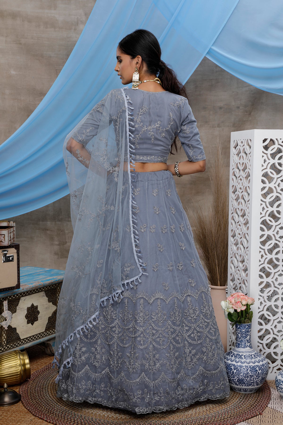 grey color designer lehenga choli at best price - Joshindia