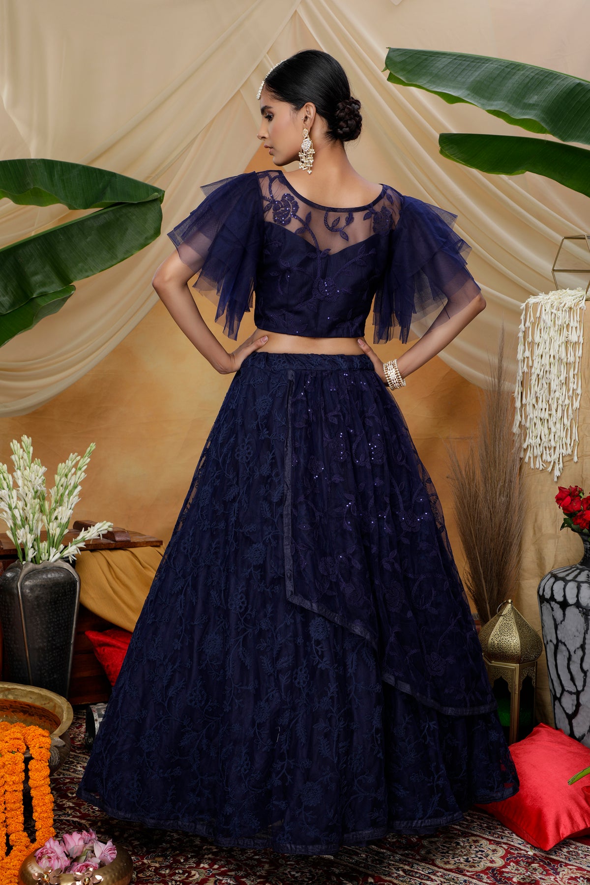 Navy blue color net designer lehenga choli buy now - Joshindia