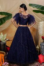 Navy blue color net designer lehenga choli buy now - Joshindia