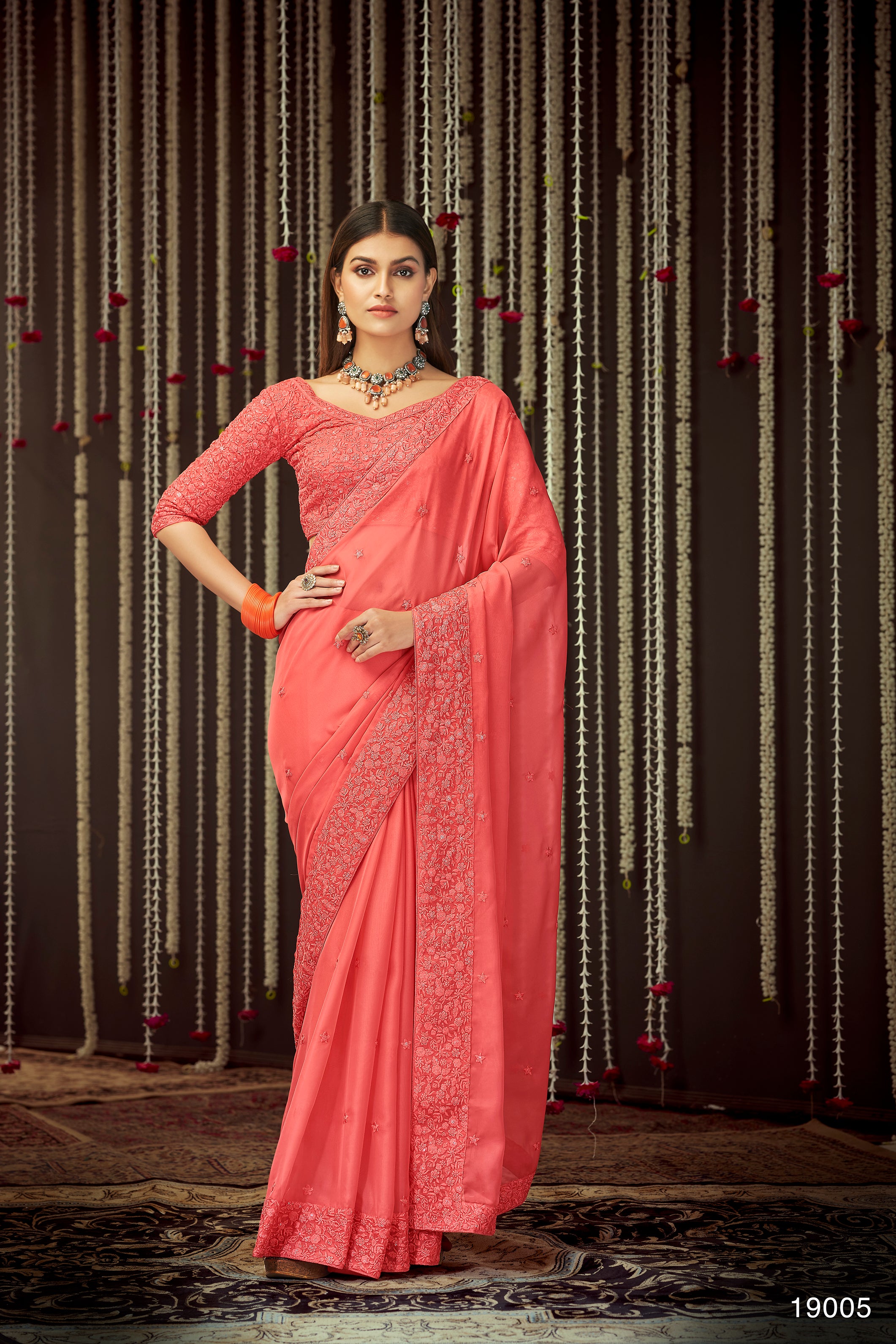 Designer peach saree sale