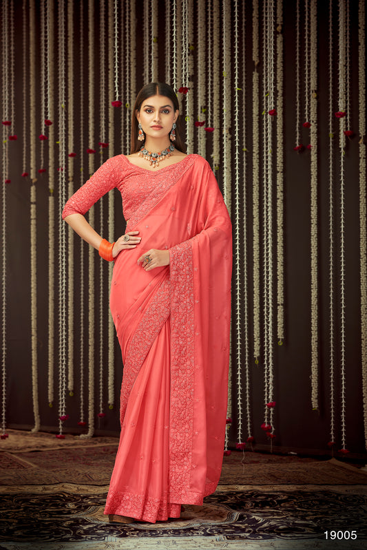 Buy trending designer Peach Color sequins saree at best price online