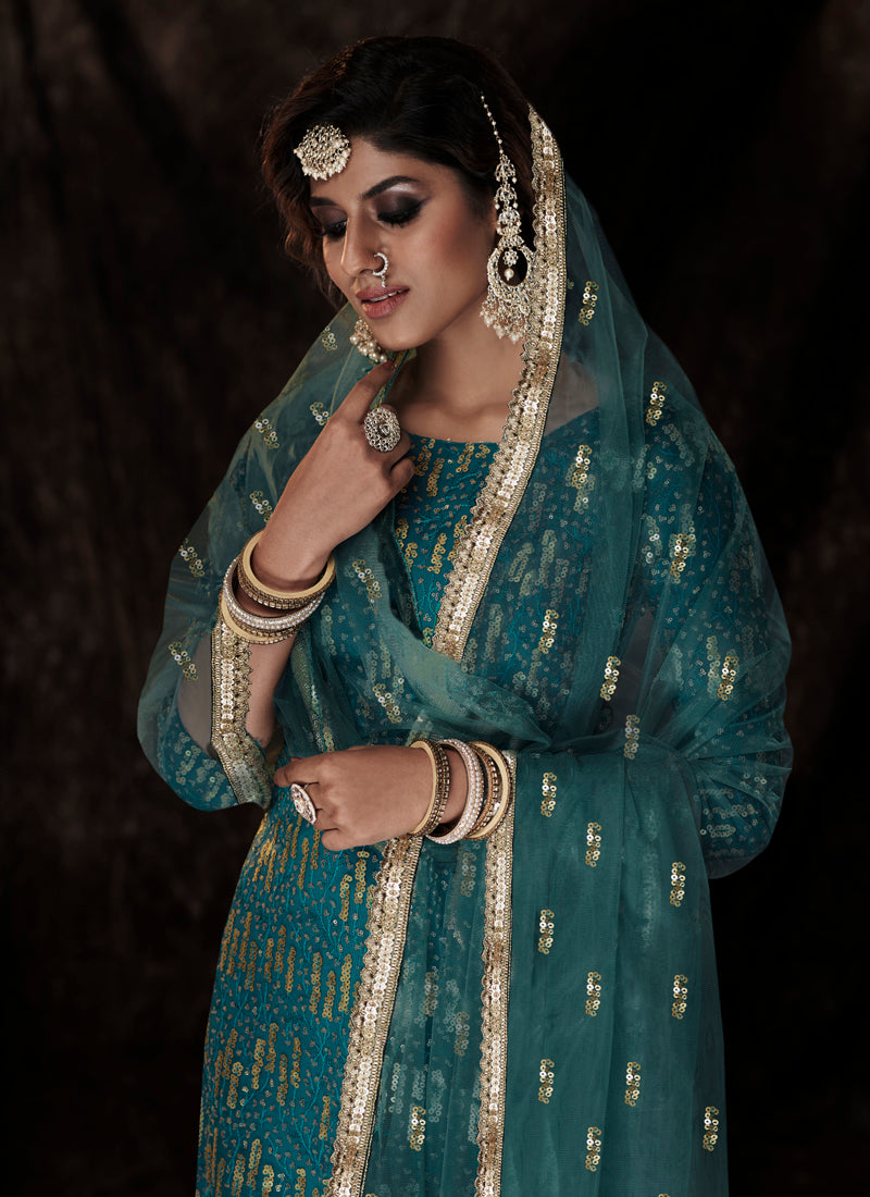 Wedding Wear Firozi Color Georgette Designer Embroidered Work Salwar Suit  For Women at Rs 4299.00 | Umarwada | Surat| ID: 26140780930