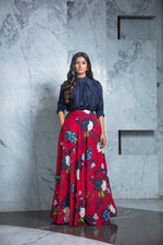 red and navy blue color digital lehenga choli - Joshindia