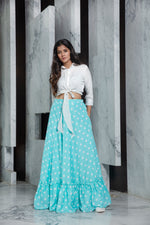 white and sky blue color digital lehenga choli - Joshindia