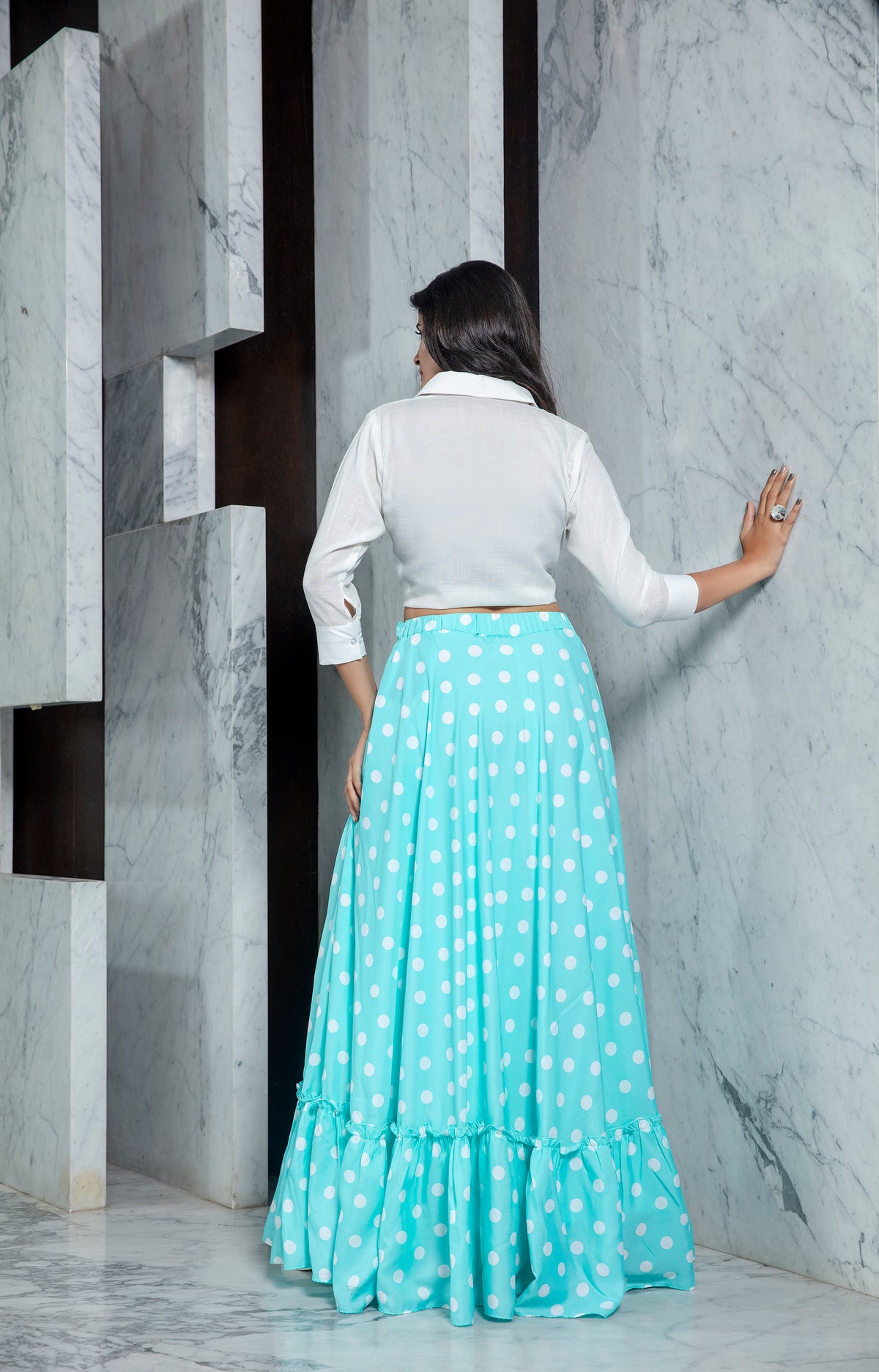 white and sky blue color digital lehenga choli - Joshindia