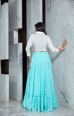 white and sky blue color digital lehenga choli - Joshindia