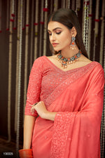 Buy trending designer Peach Color sequins saree at best price online - Joshindia