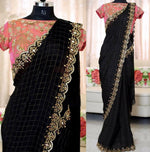 buy black chanderi cotton saree online - Joshindia