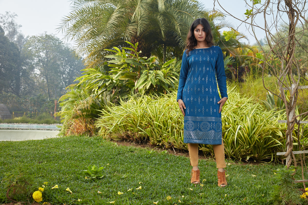 Teal blue color beautiful kurta at best rate - Joshindia