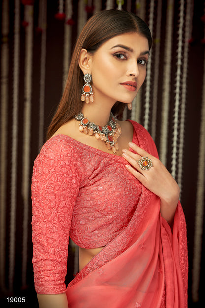 Buy trending designer Peach Color sequins saree at best price online