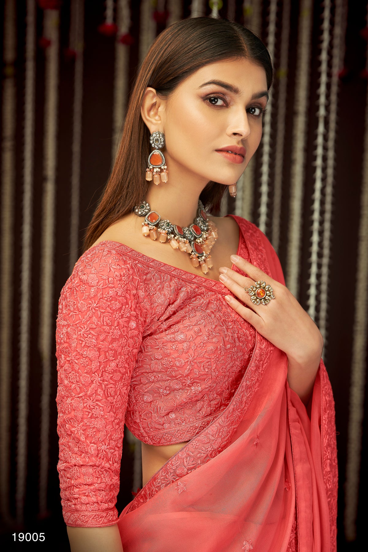 Buy trending designer Peach Color sequins saree at best price online - Joshindia