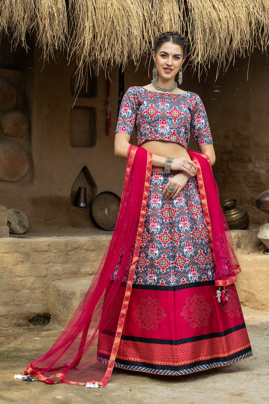Pink color cotton silk lehenga at affordable price