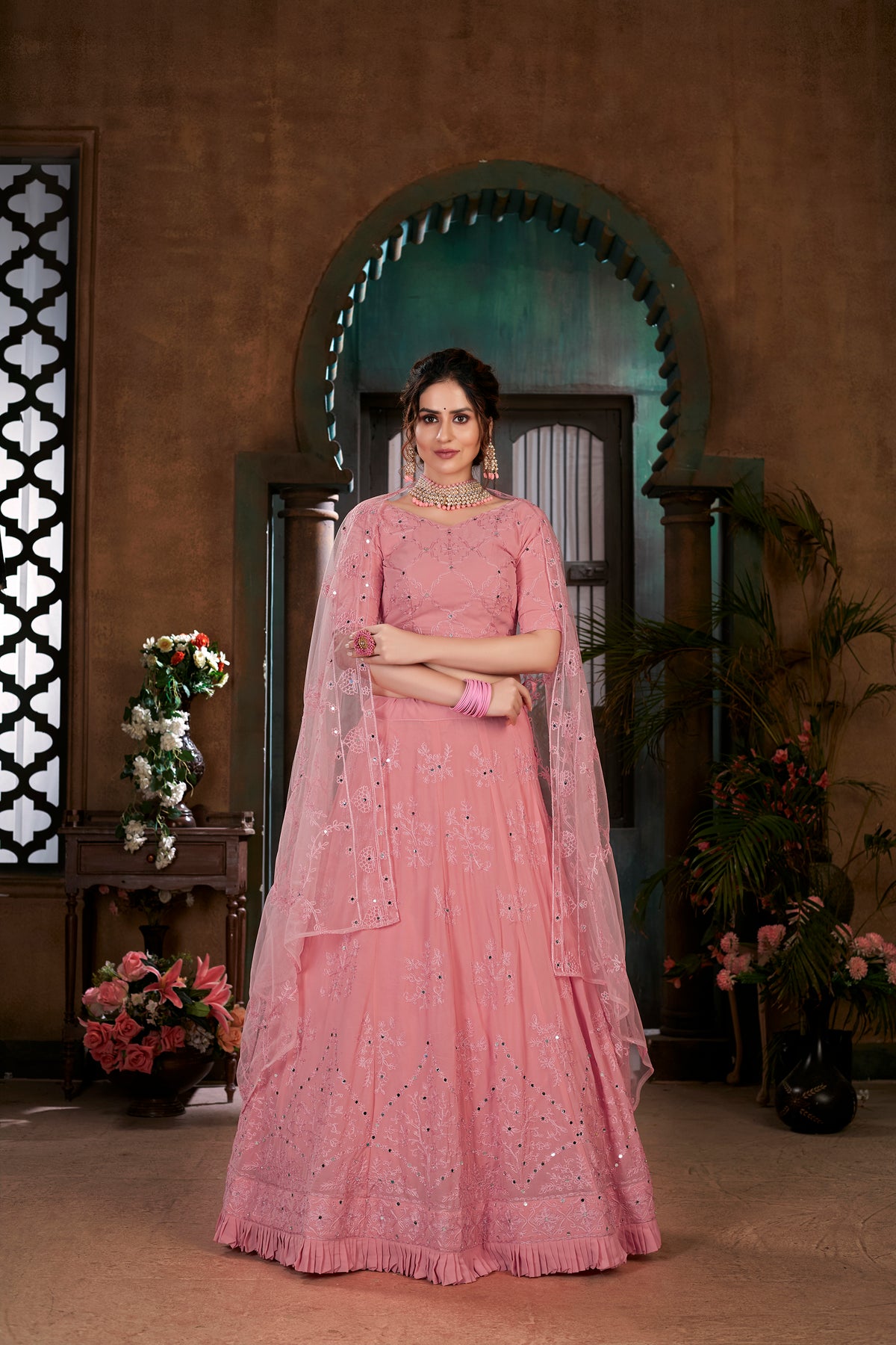 pink color designer lehenga choli at affordable rate - Joshindia