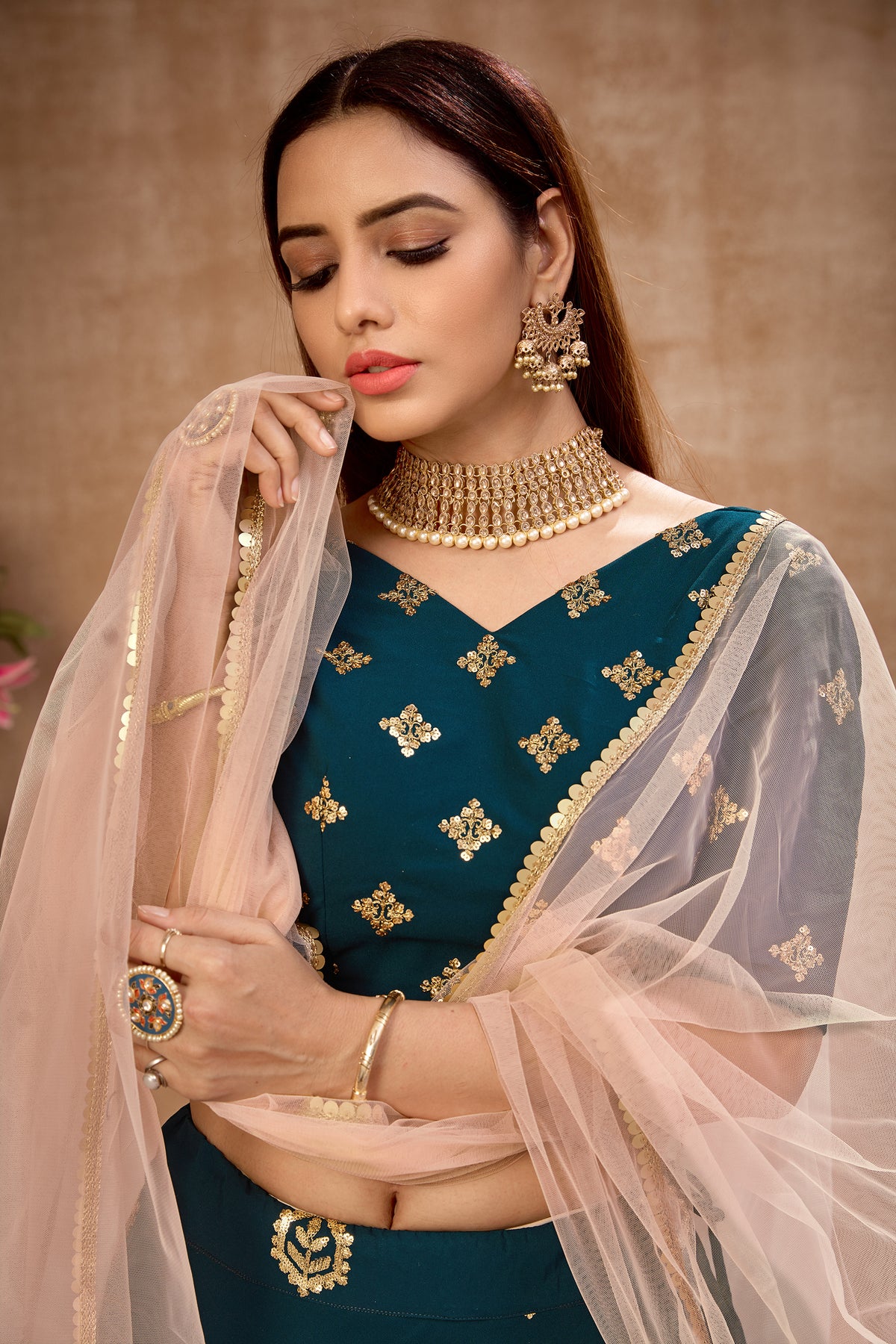 Teal Blue color Georgette designer lehenga choli buy now - Joshindia