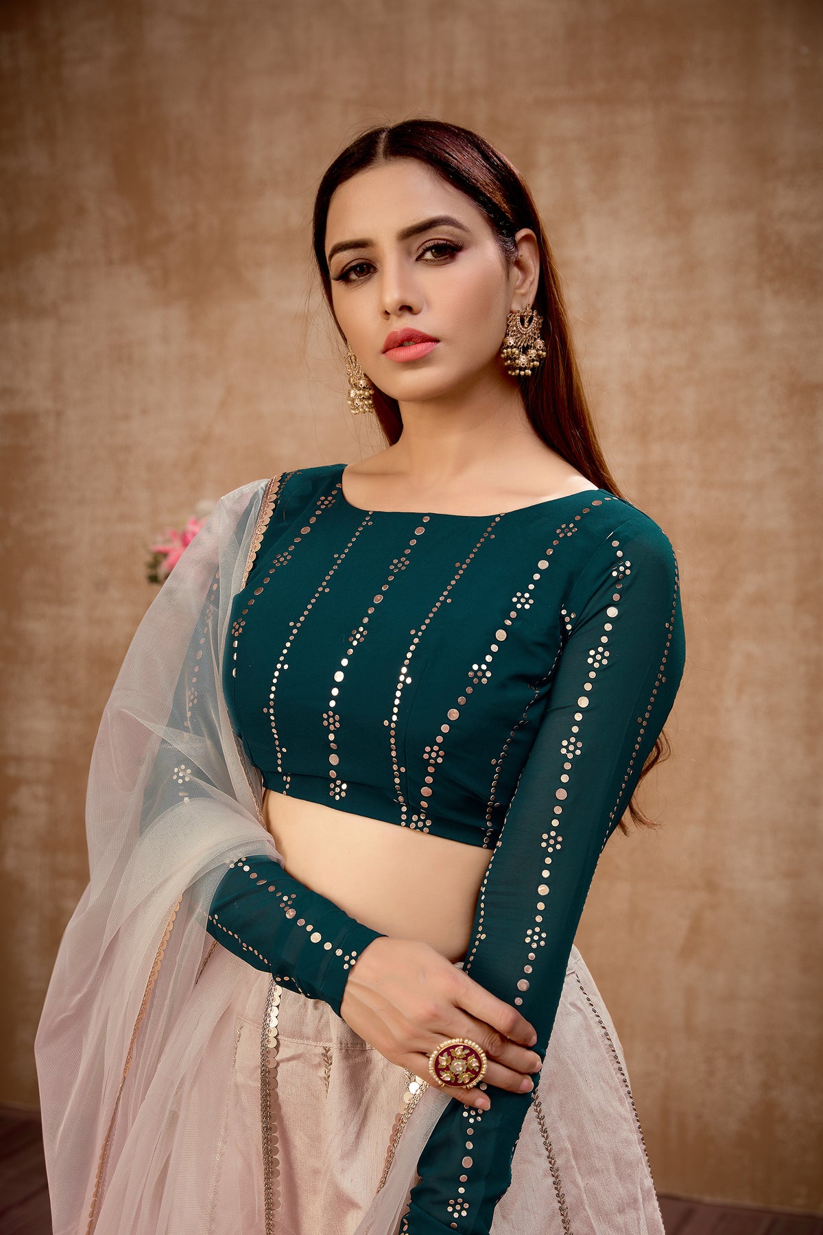 Green and white designer lehenga choli buy online - Joshindia