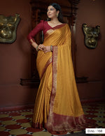 Mustard yellow color royal kanjiveram saree buy now - Joshindia
