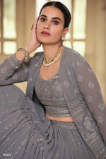 Grey Colour Georgette Lehenga Choli With Jacket For Wedding - Joshindia