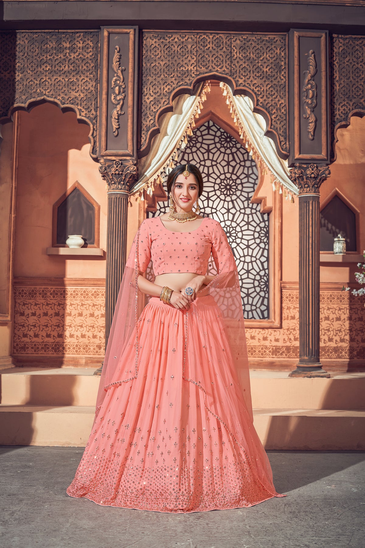 Peach color Latest lehenga choli for wedding and party - Joshindia