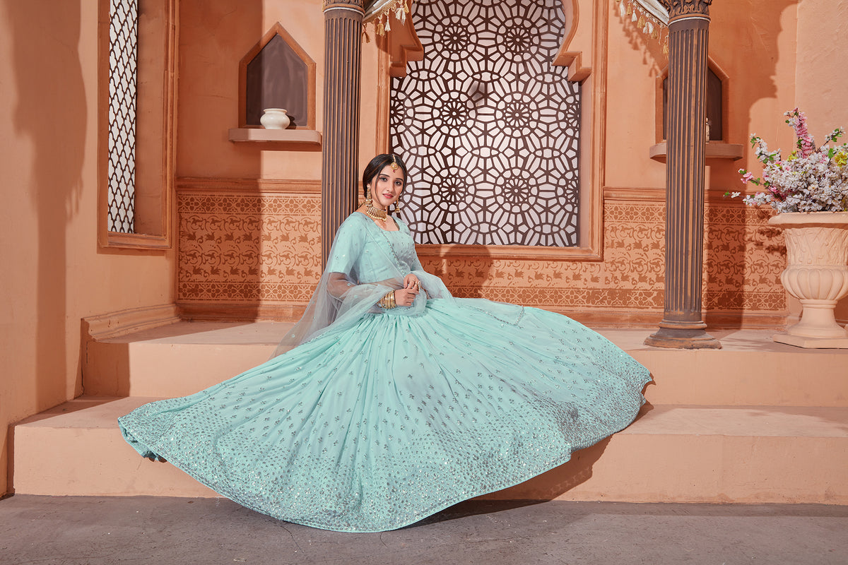sky blue color Latest lehenga choli for wedding and party - Joshindia
