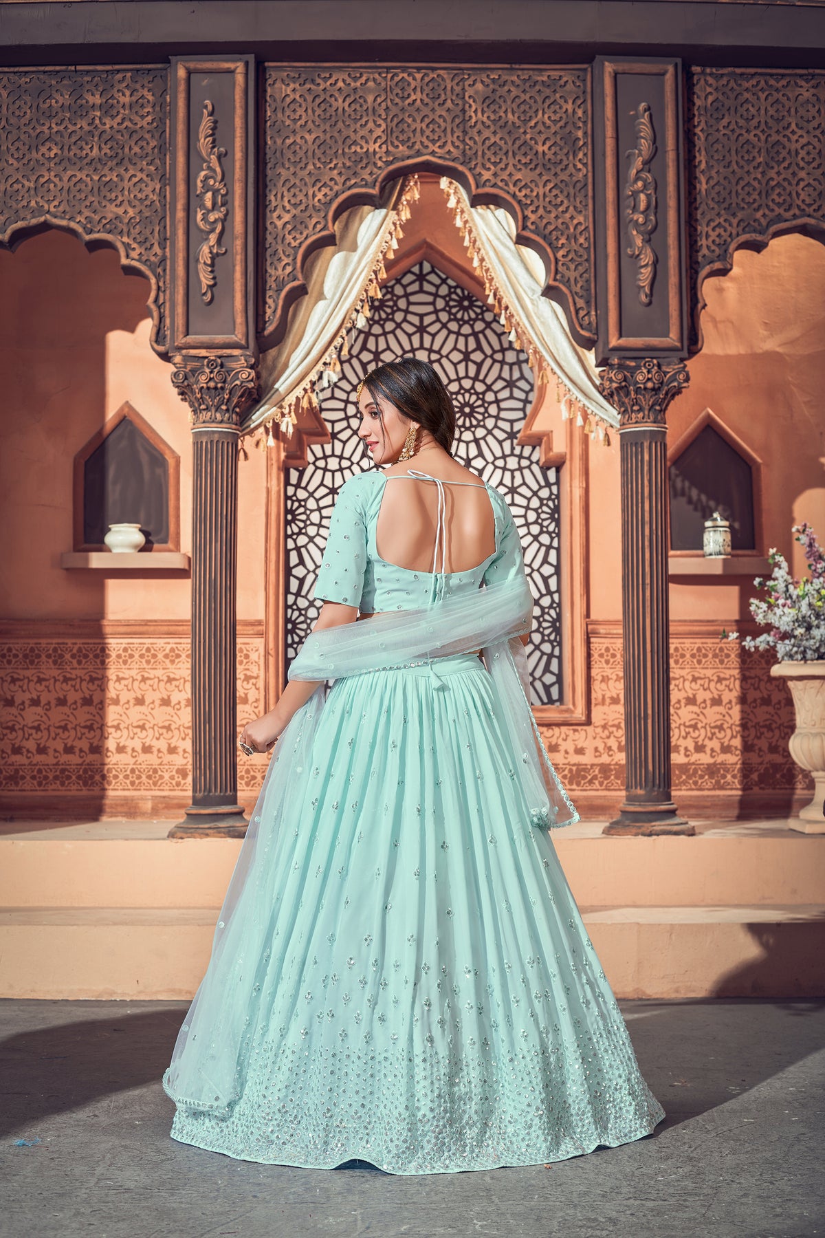 sky blue color Latest lehenga choli for wedding and party - Joshindia