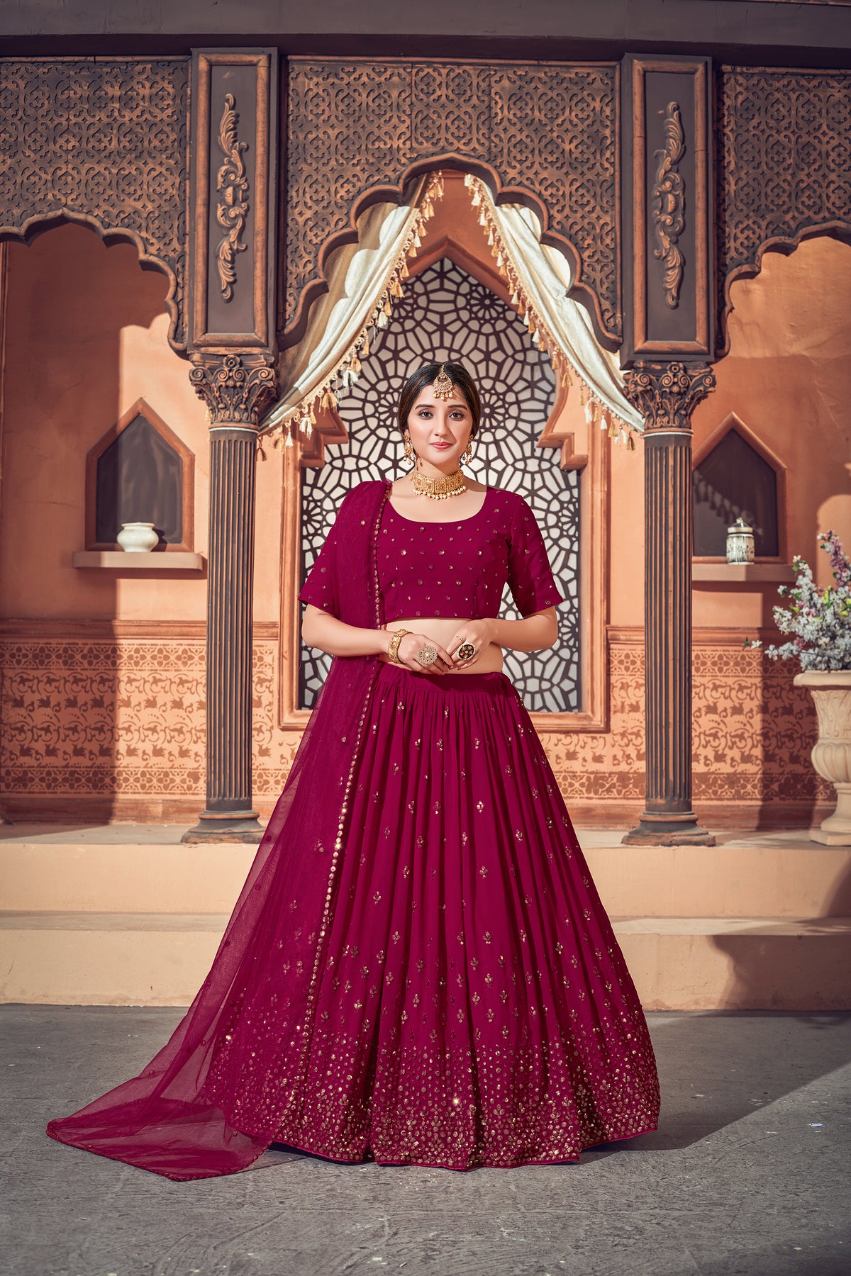 Wine color Latest lehenga choli for wedding and party - Joshindia
