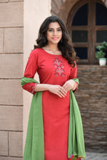Cotton Embroidered Kurti With Pant & Dupatta - Joshindia