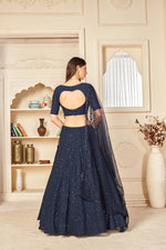 Navy blue color georgette designer lehenga choli buy now - Joshindia