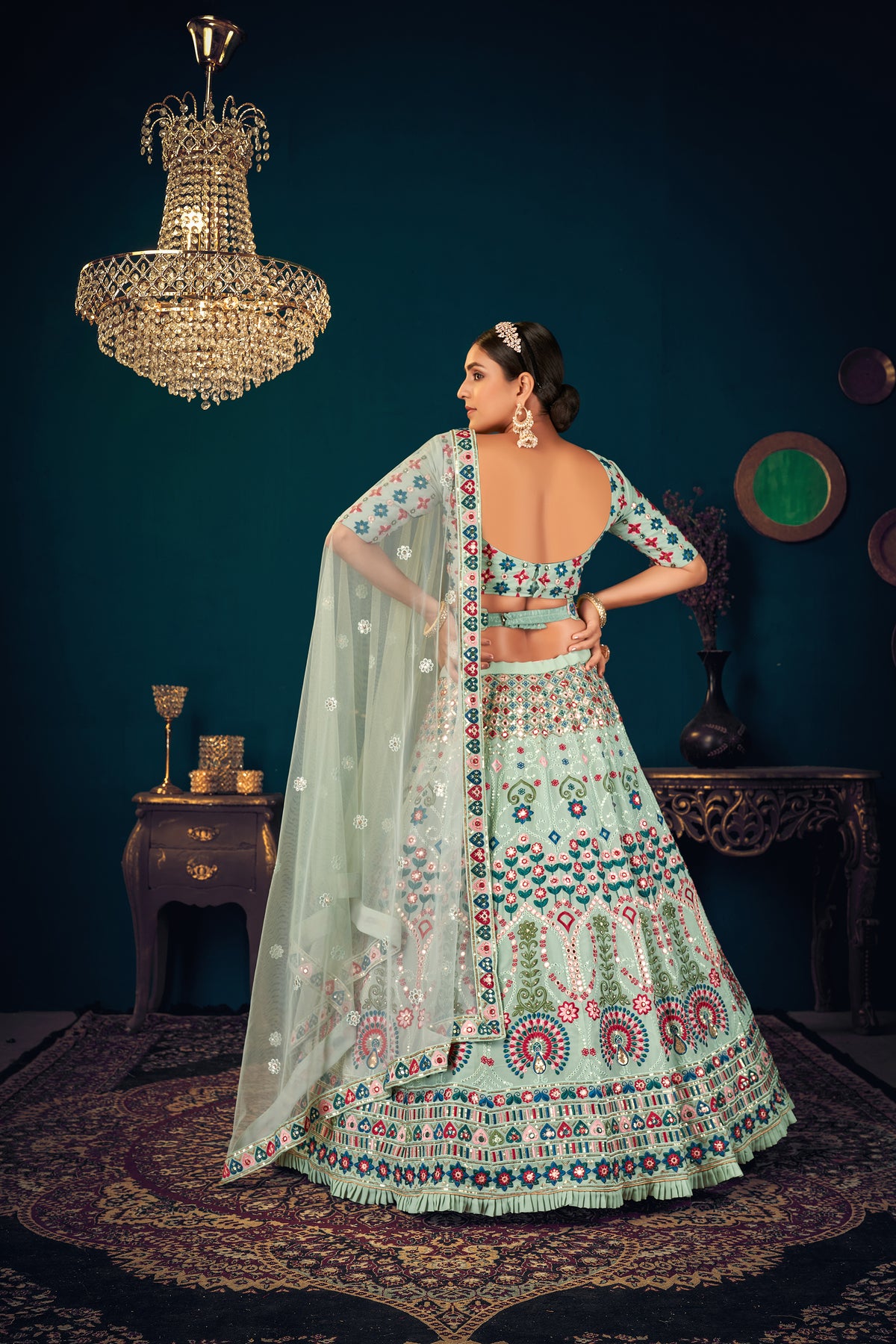 Pista Green color heavy designer lehenga for wedding functions - Joshindia