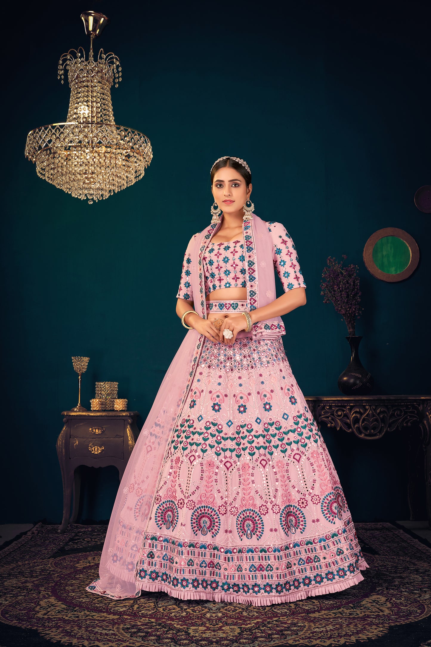 Pink color heavy designer lehenga for wedding functions