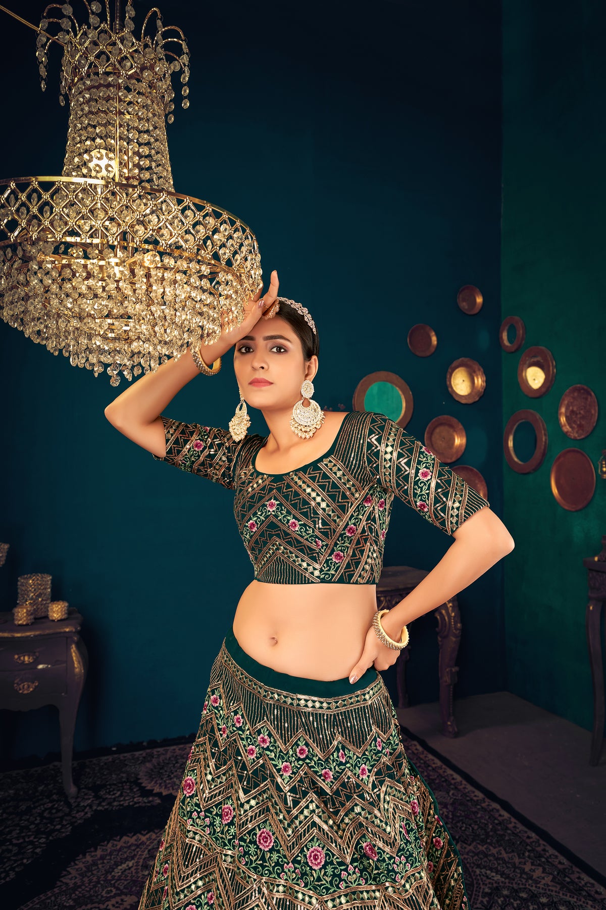 Dark Green color heavy designer lehenga for wedding functions - Joshindia