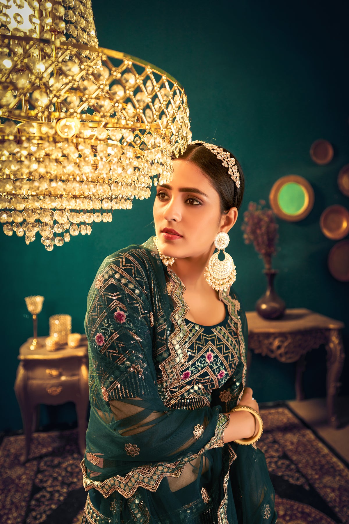 Dark Green color heavy designer lehenga for wedding functions - Joshindia