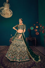 Dark Green color heavy designer lehenga for wedding functions - Joshindia