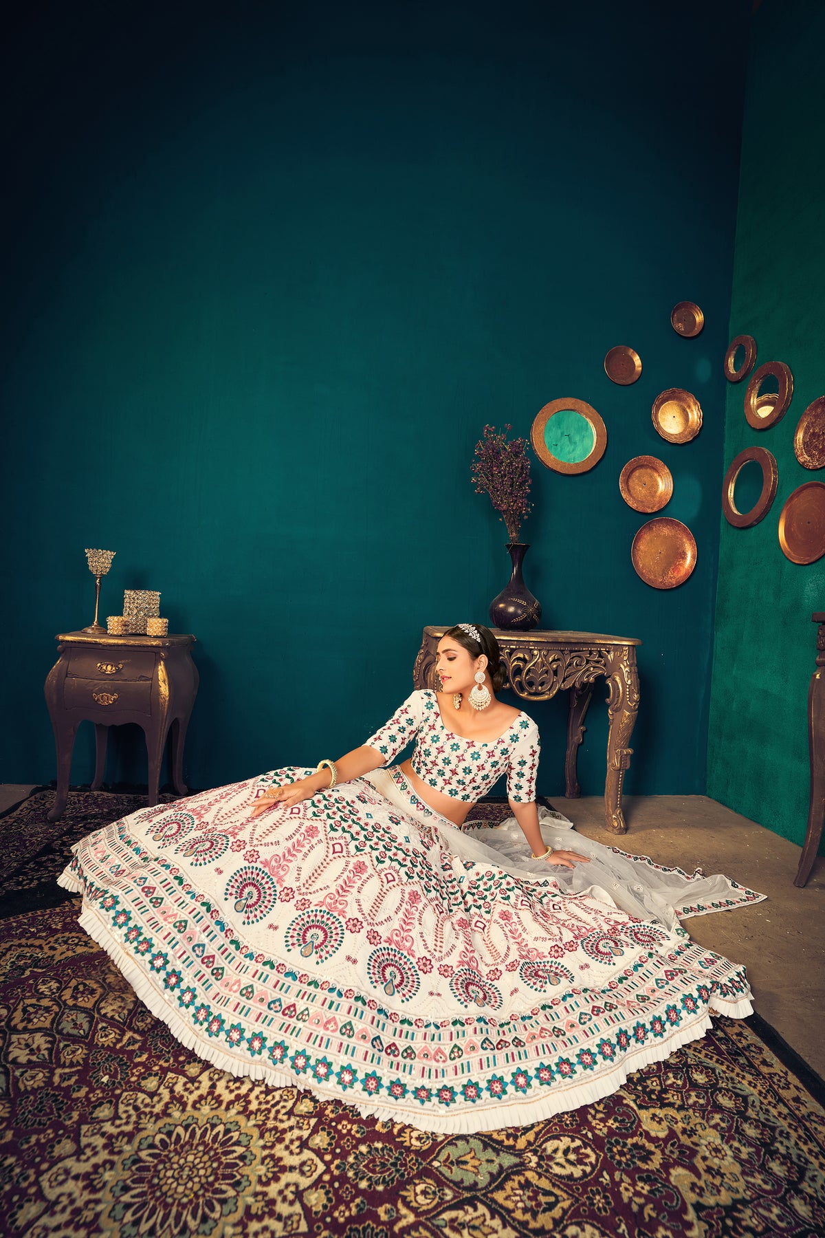 Pearl White color heavy designer lehenga for wedding functions - Joshindia