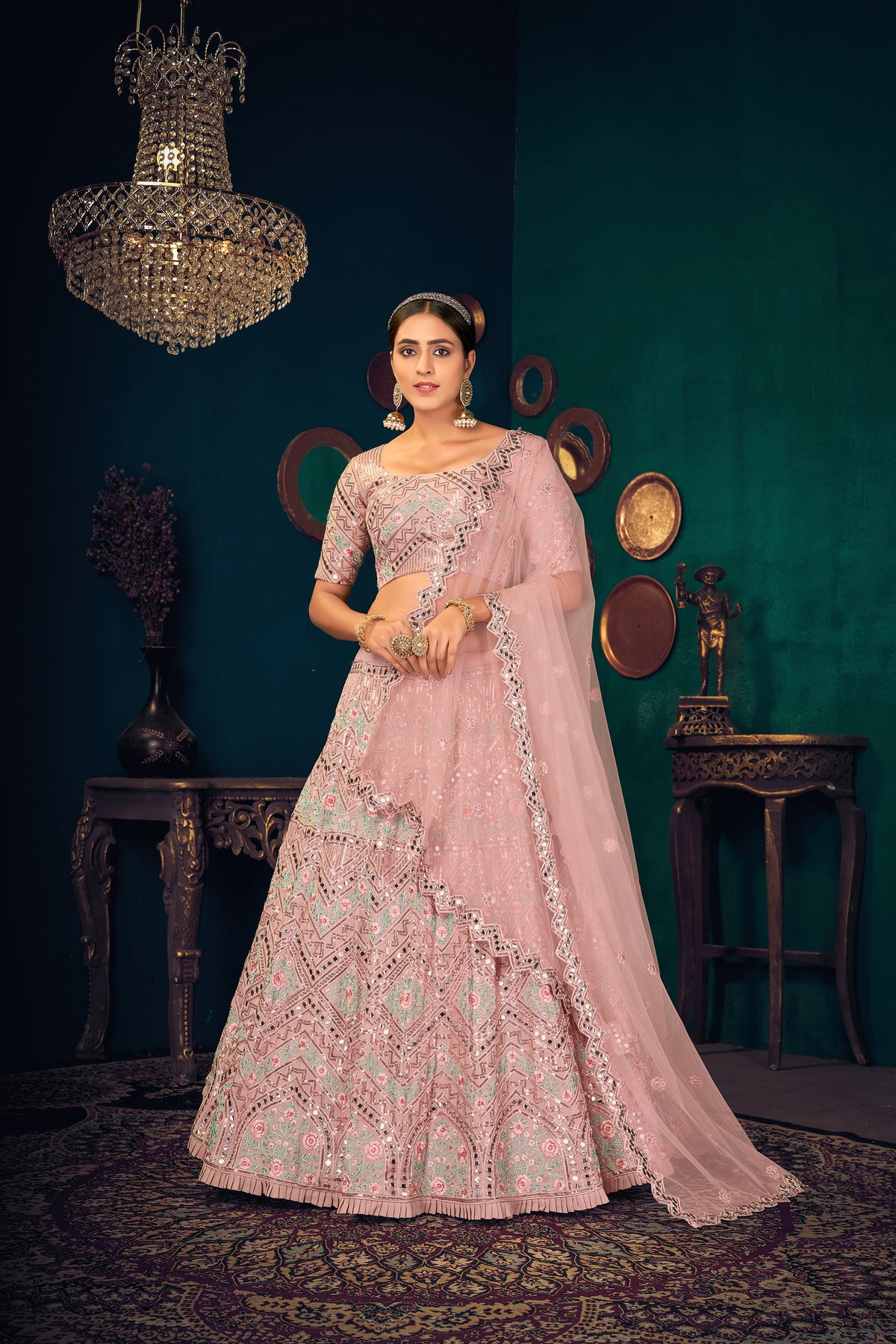 Pastle pink color heavy designer lehenga for wedding functions - Joshindia