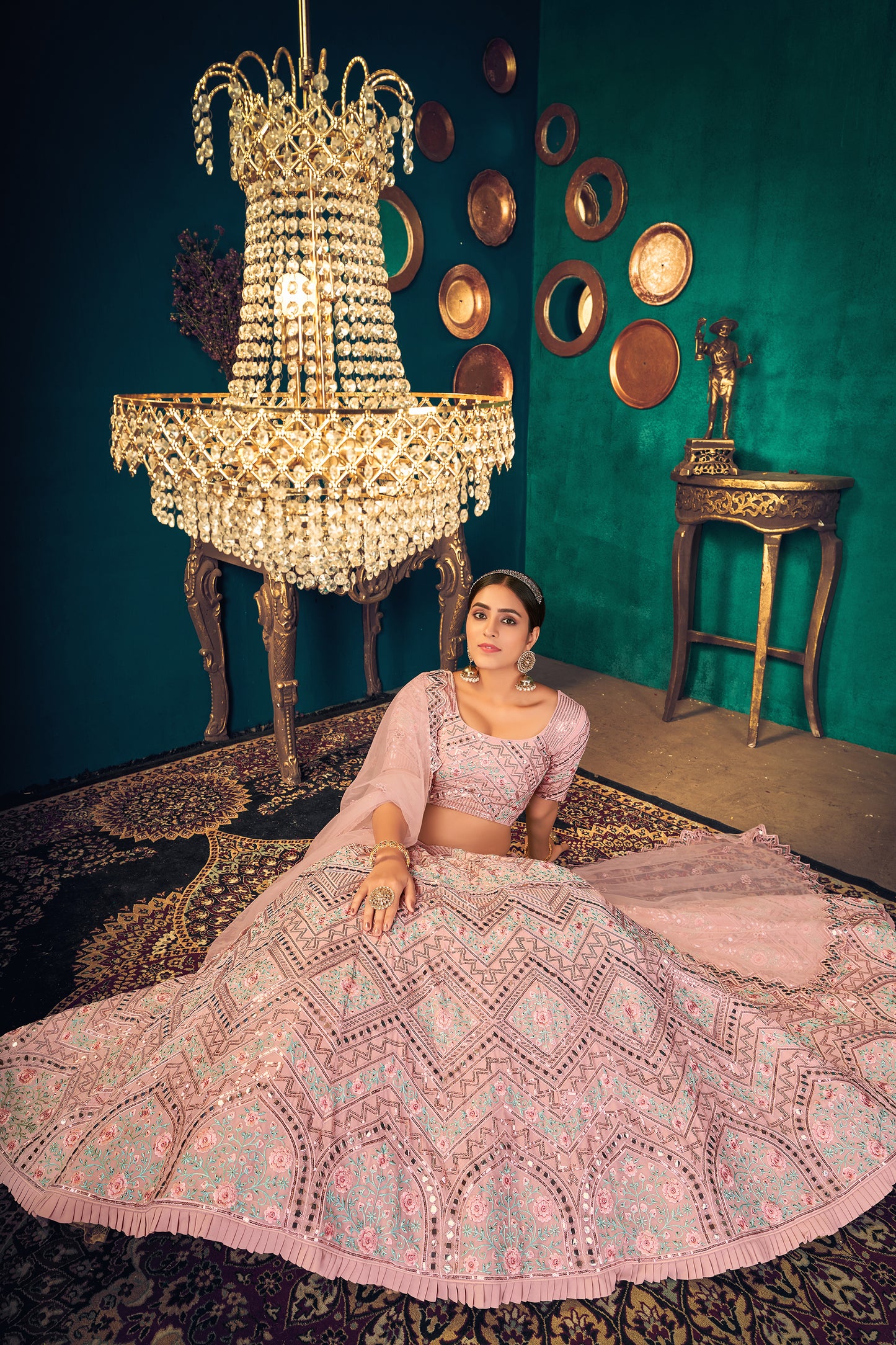 Pastle pink color heavy designer lehenga for wedding functions