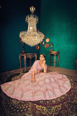 Pastle pink color heavy designer lehenga for wedding functions - Joshindia