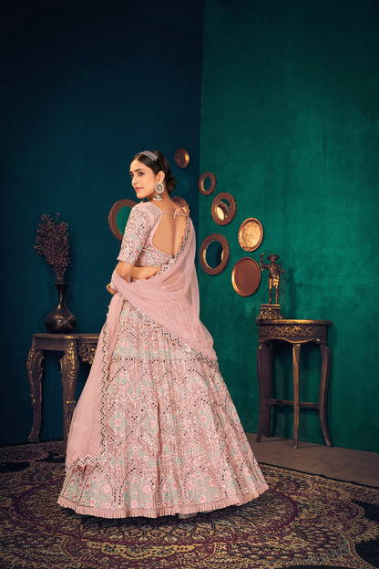 Pastle pink color heavy designer lehenga for wedding functions