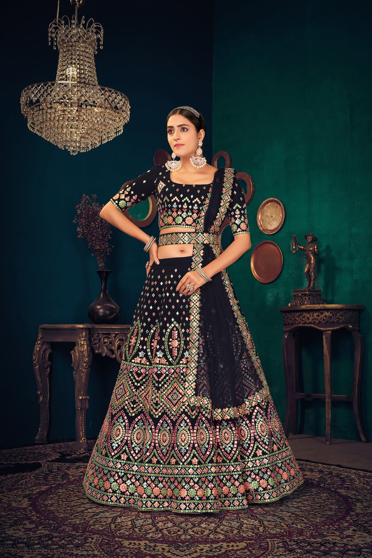 Dark blue color heavy designer lehenga choli for wedding function - Joshindia